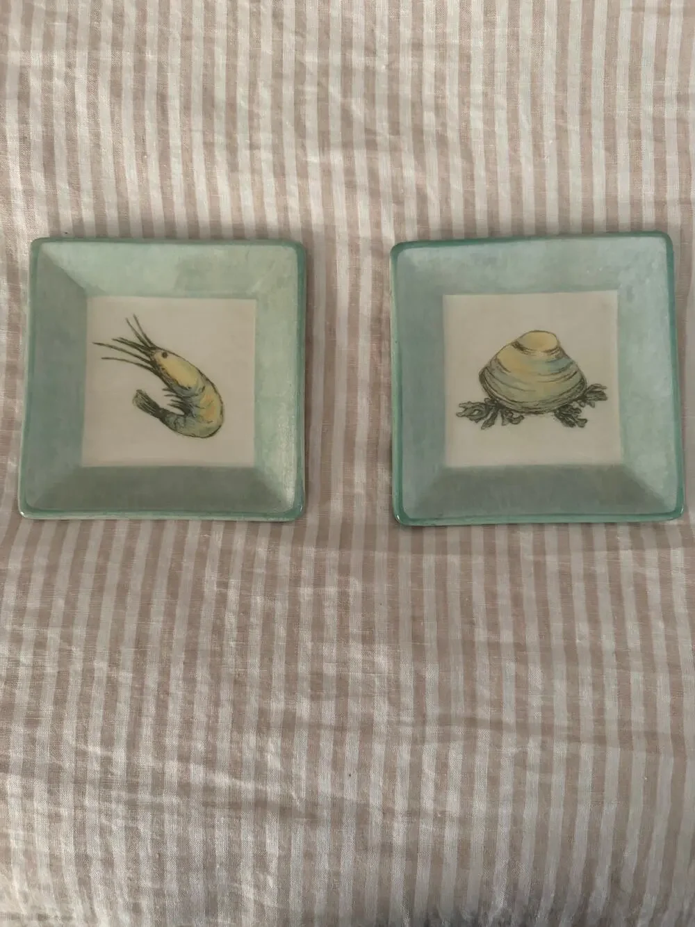WILLIAMS-SONOMA Verano Tile Tapas Snack Plate Made in Italy Set Two Clam Shrimp